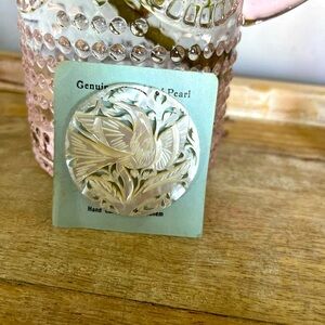 Vintage Mother Of Pearl Brooch Hand Carved Bethlehem